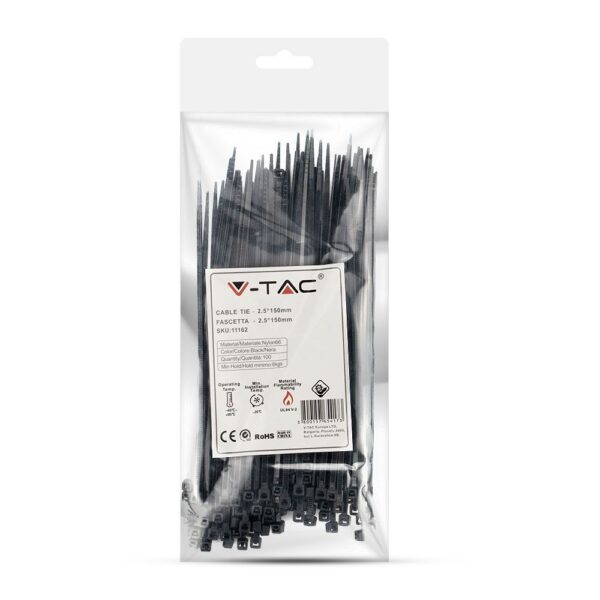 V-TAC stahovací pásek 2,5 x 150mm černé - balení 100 ks