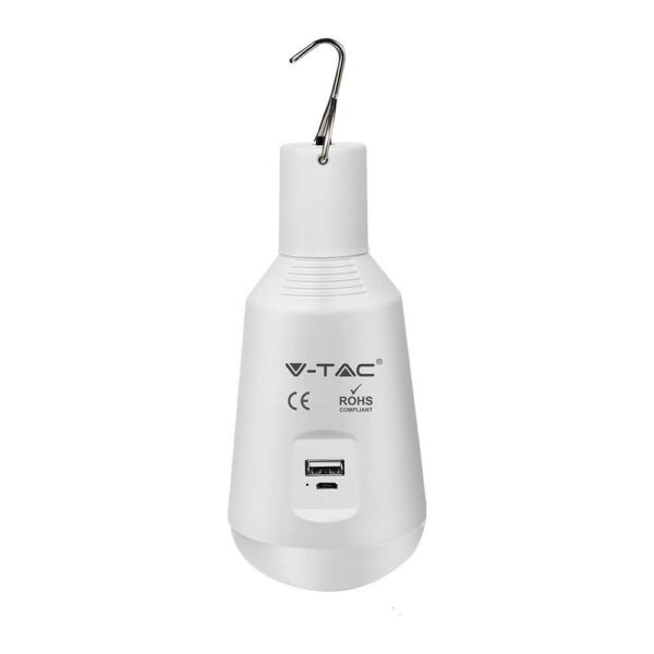 V-TAC LED žárovka 7W 3v1 nabíjecí + solární panel + USB