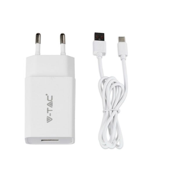V-TAC nabíječka USB bílá + USB-C kabel